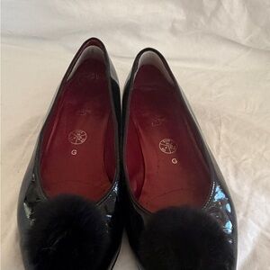 ARA Black Patent Leather Pom-Pom Ballet Flats - Women